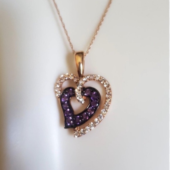 14k Levian Strawberry Gold Grape Amethyst and Vanilla Diamond Sapphire Necklace - Picture 4 of 8